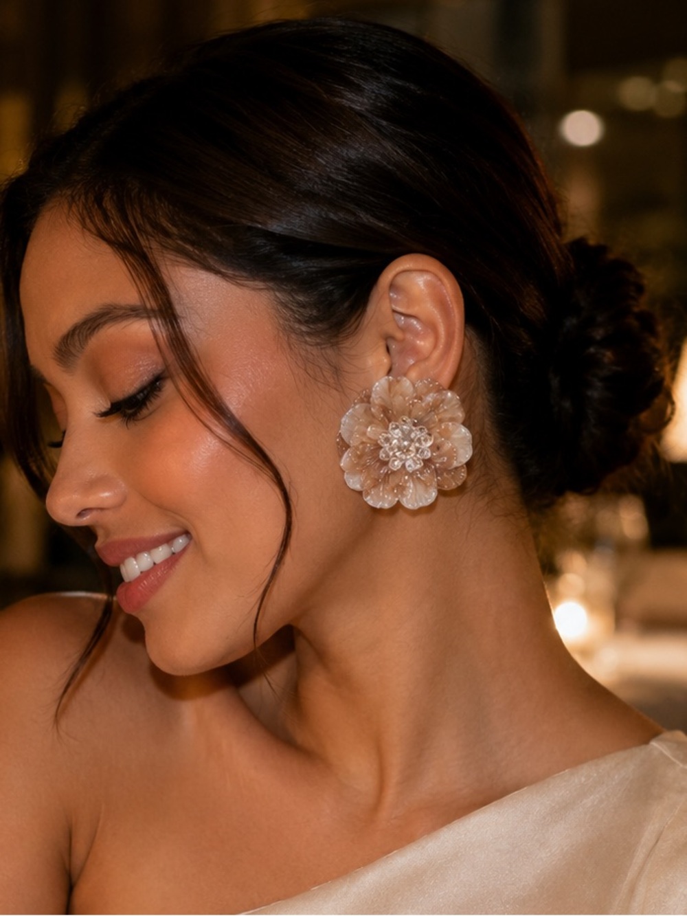 paparazzi Champagne Floral Cluster Earrings